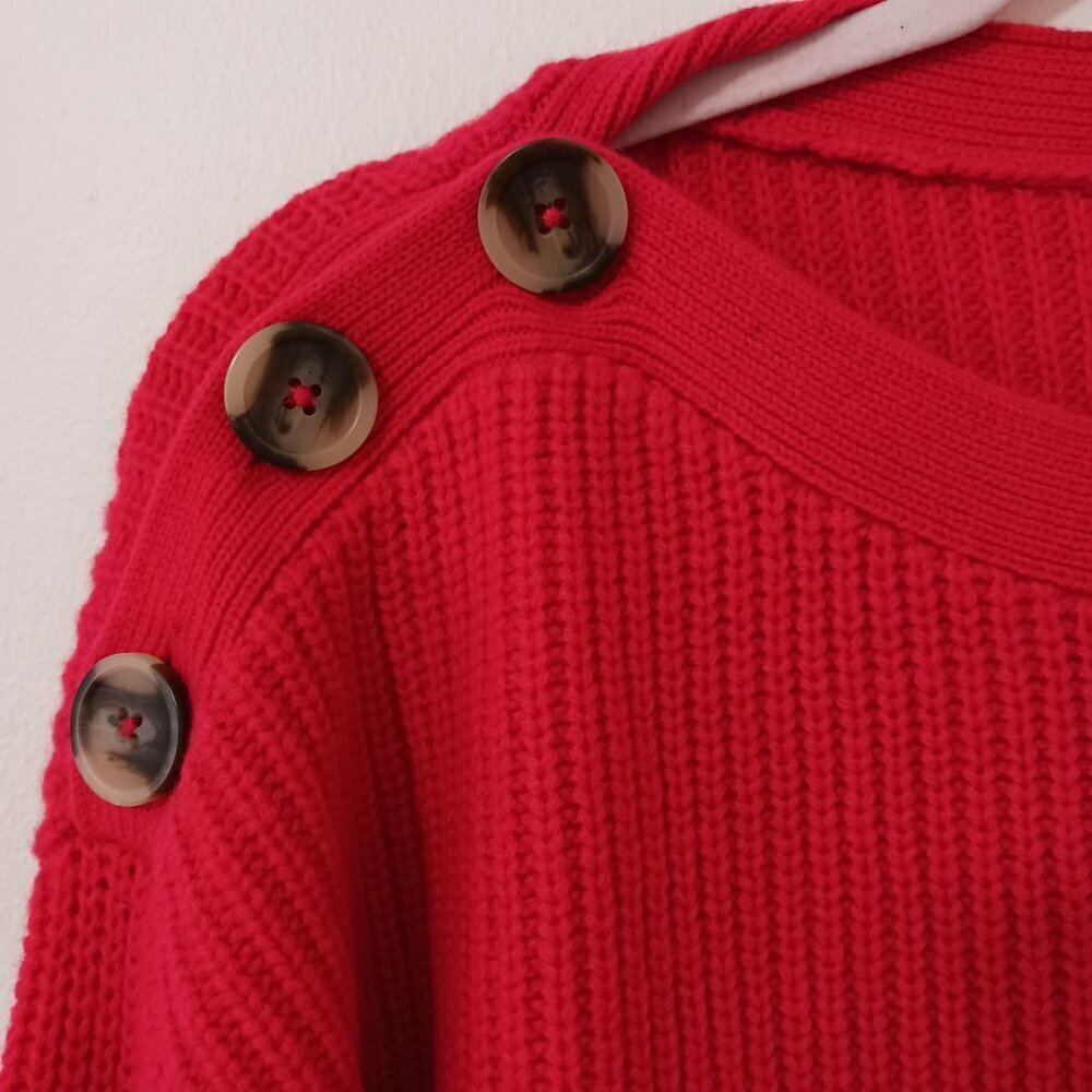 NWT Madewell Red Calloway Pullover Sweater Wool Blend Wide Sleeves Boatneck Boxy - Picture 3 of 15